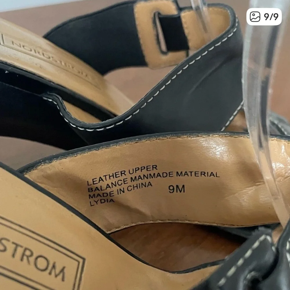 Nordstrom Black Leather Double Strap Slides - Picture 9 of 9